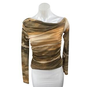 Windsor Multicolor Long Sleeve Boat Cowl Neck Pleated Drape Blouse Top Size M